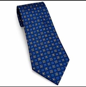 Stafford Essentials Extra Long 100% Silk Tie Navy Blue Geometric Retro